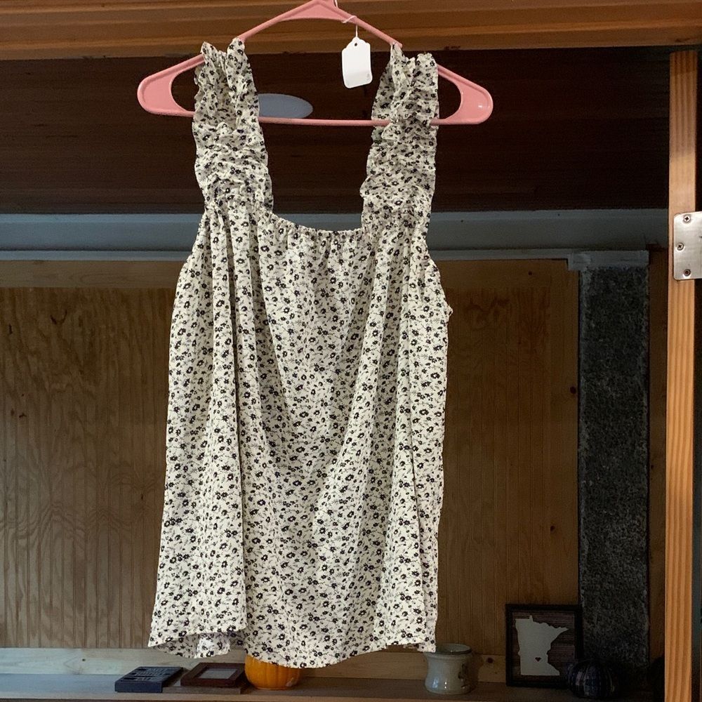 Women's Pretty Garden Ditsy Floral Shirred Straps Lightweight Tank Top XL